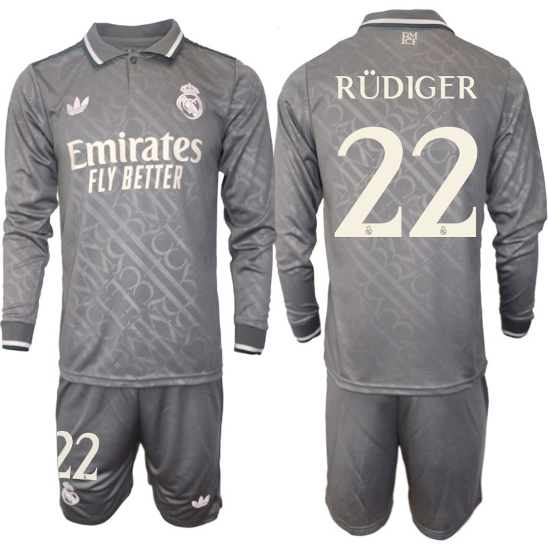 Men 2024-2025 Club Real Madrid away Long Sleeves Grey #22 Soccer Jersey->real madrid jersey->Soccer Club Jersey